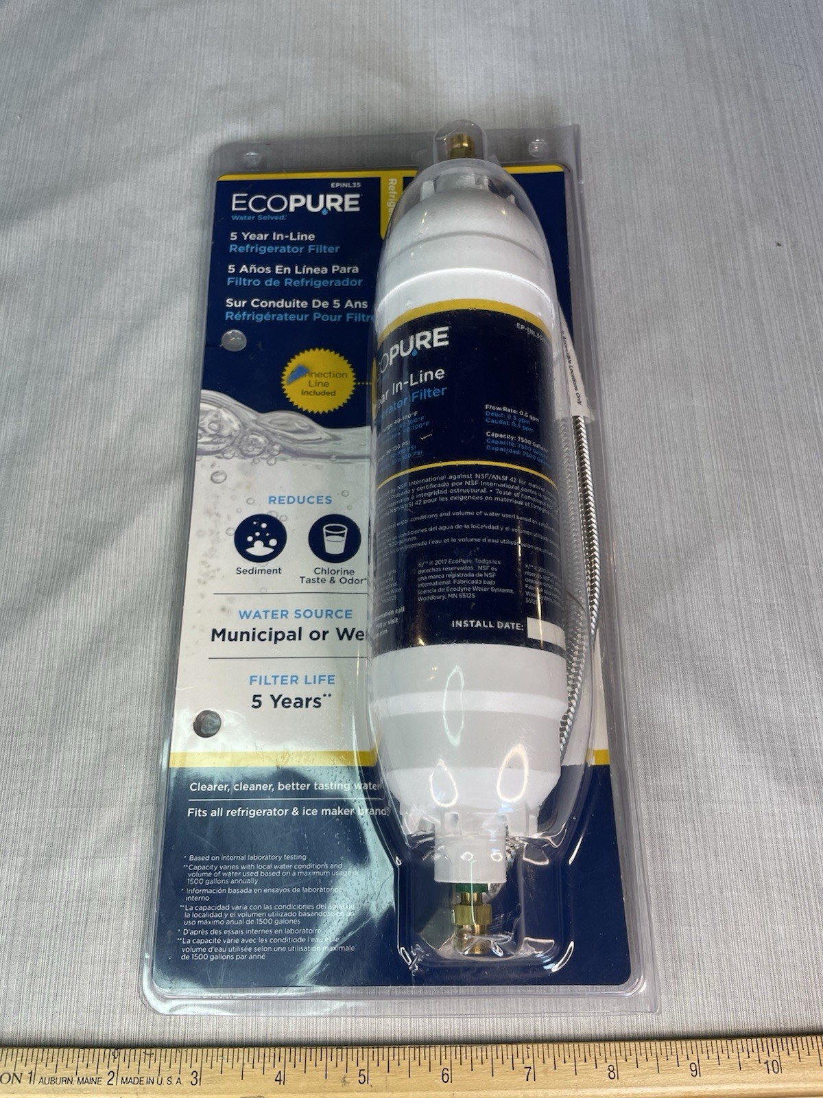 EcoPure EPINL35 Universal 5 Year Lifespan InLine Refrigerator Water Filter *NEW*
