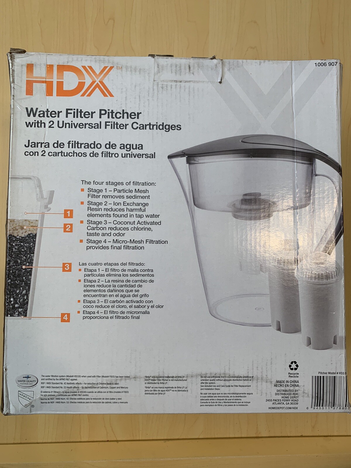 New, Free ship, HDX 10-Cup Large Water Filter Pitcher with 2 Filters, BPA Free