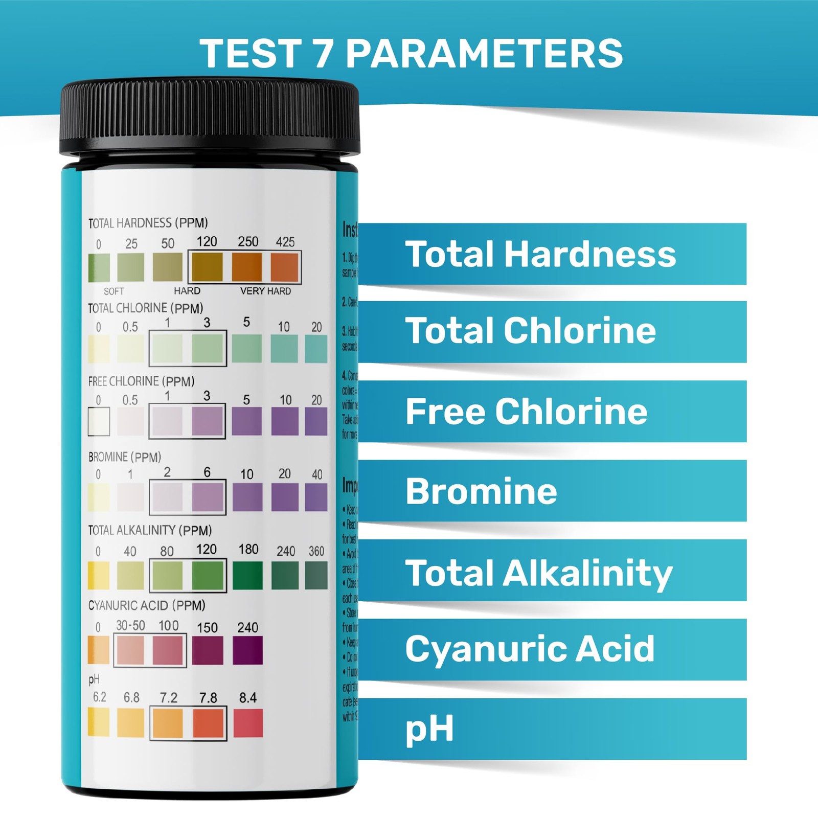 Pool Test Strips 7-in-1, 200 Quick and Accurate Hot Tub 200 strips
