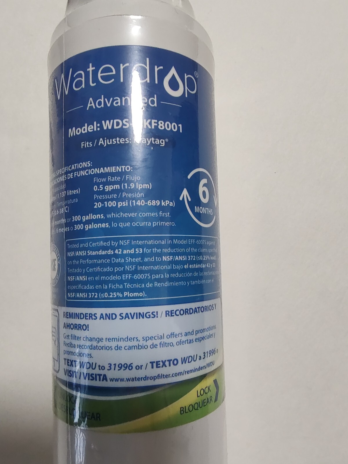 Waterdrop UKF8001 Refrigerator Water Filter Replacement Maytag 300 Gallons 6M m