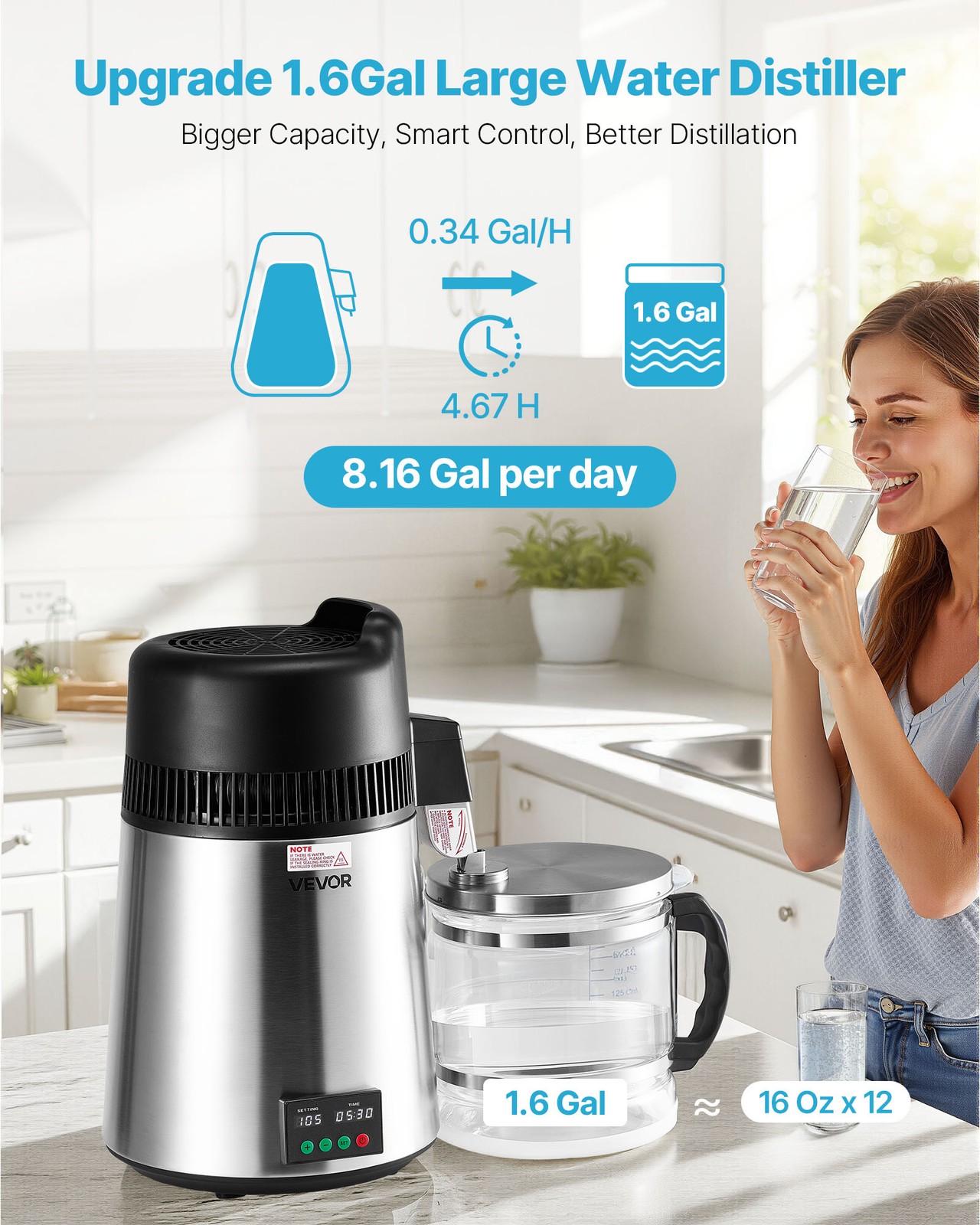 VEVOR 6L Water Distiller Home Countertop Purifier Machine 900W Stainless Steel