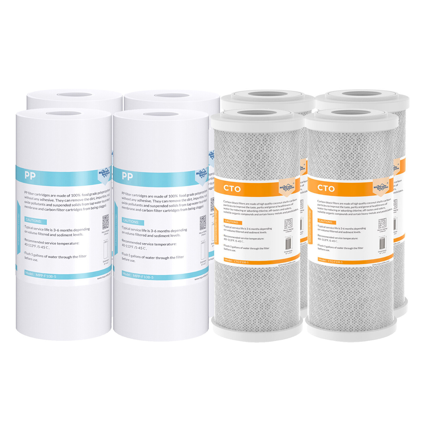 1-8 Pack 5 Micron 10″x4.5″ PP Sediment CTO Carbon Block Water Filter Replacement