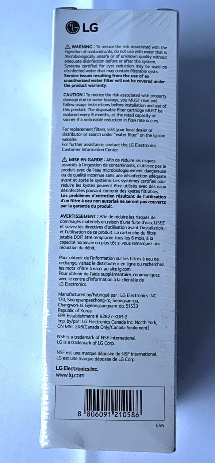 LG Refrigerator Water Filter LT1000P/PC/PCS Genuine NSF Cert. 6 Month Cartridge