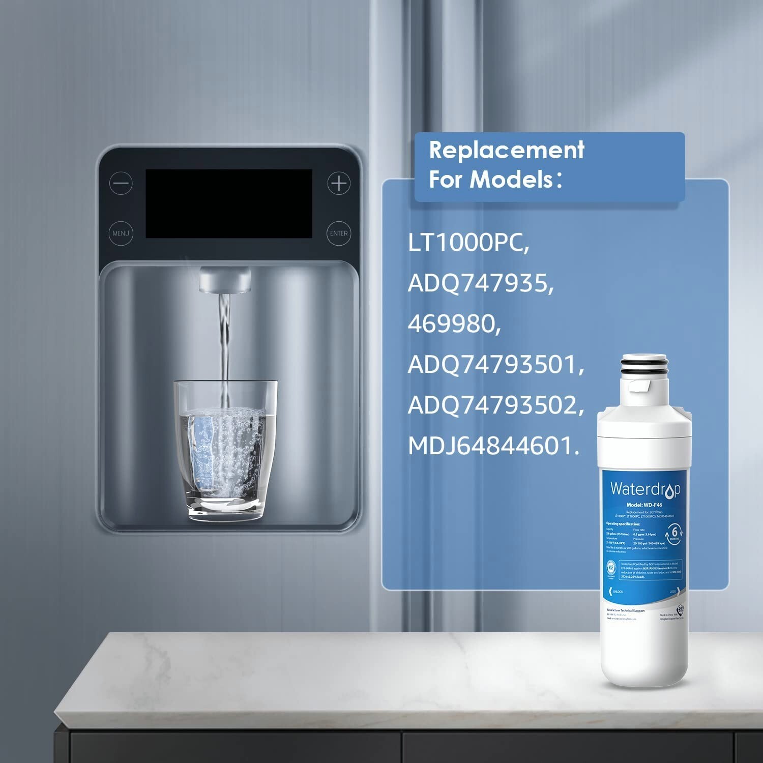 Waterdrop Replacement for LG® LT1000P® ADQ747935 Refrigerator Water Filter (3)