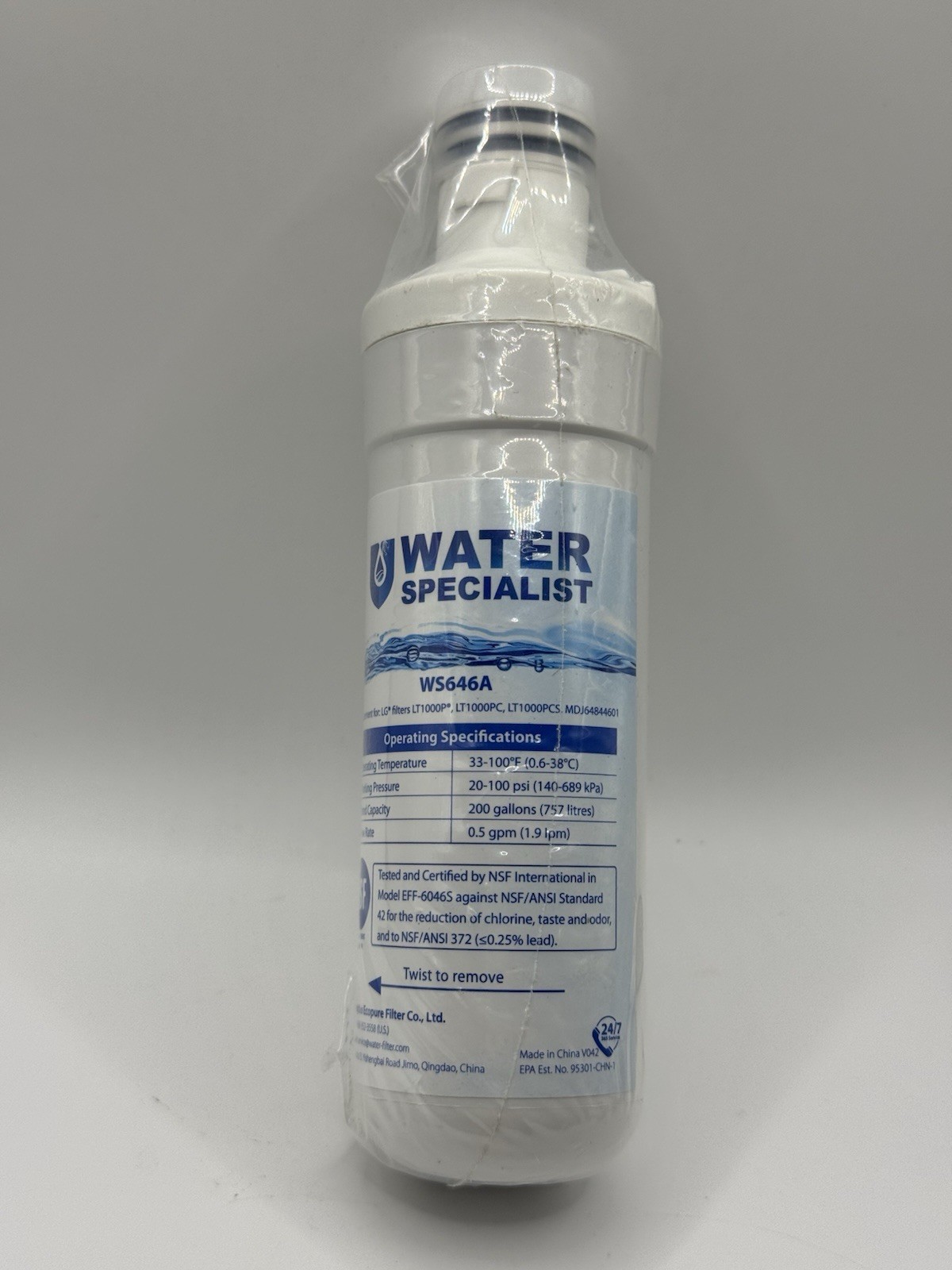 Water Specialist WS646A Water Filter Factory Sealed fits LG LT1000P Lt1000pc