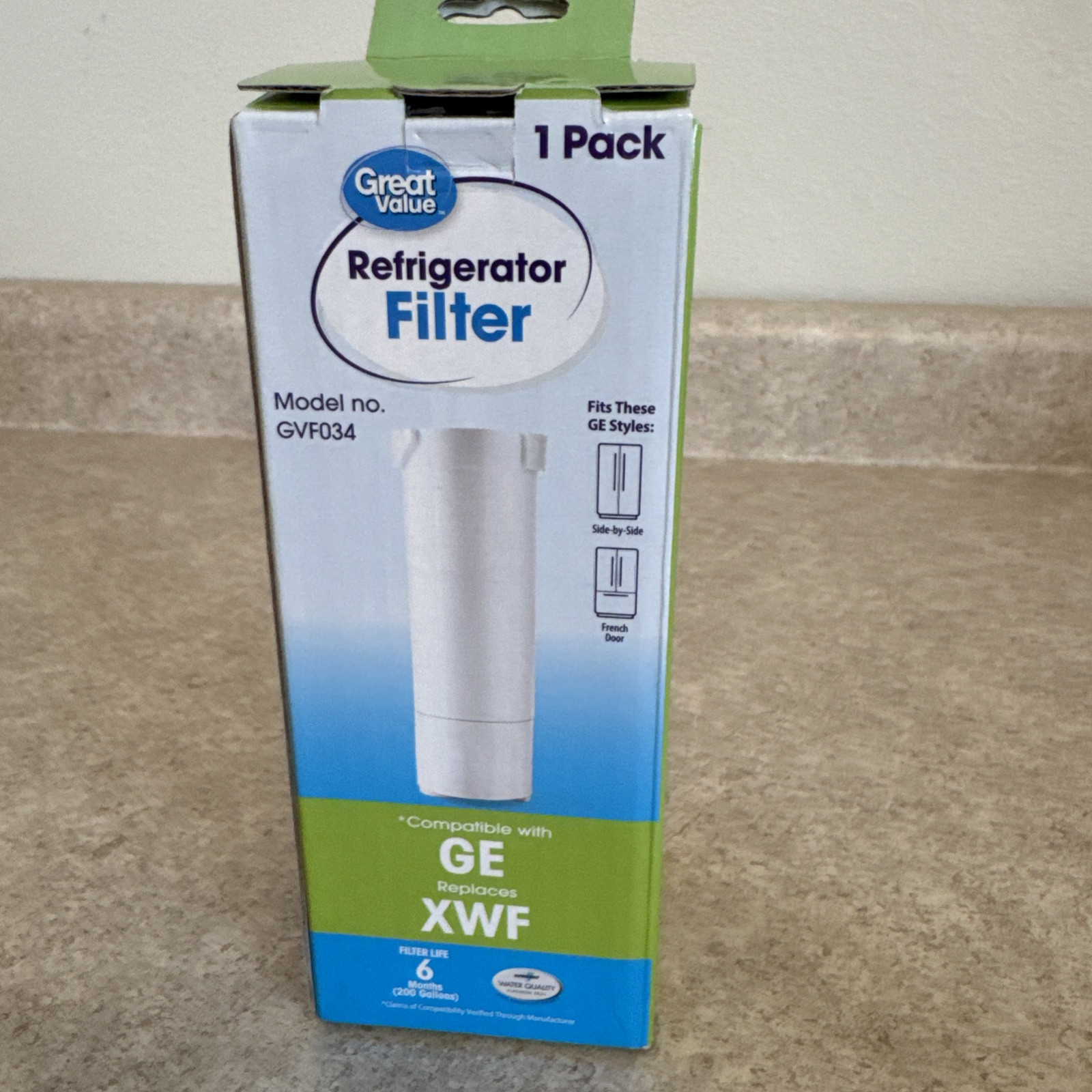 Great Value GVF034 Water Filter Replaces GE XWF for French Door Fridge 1 Pack