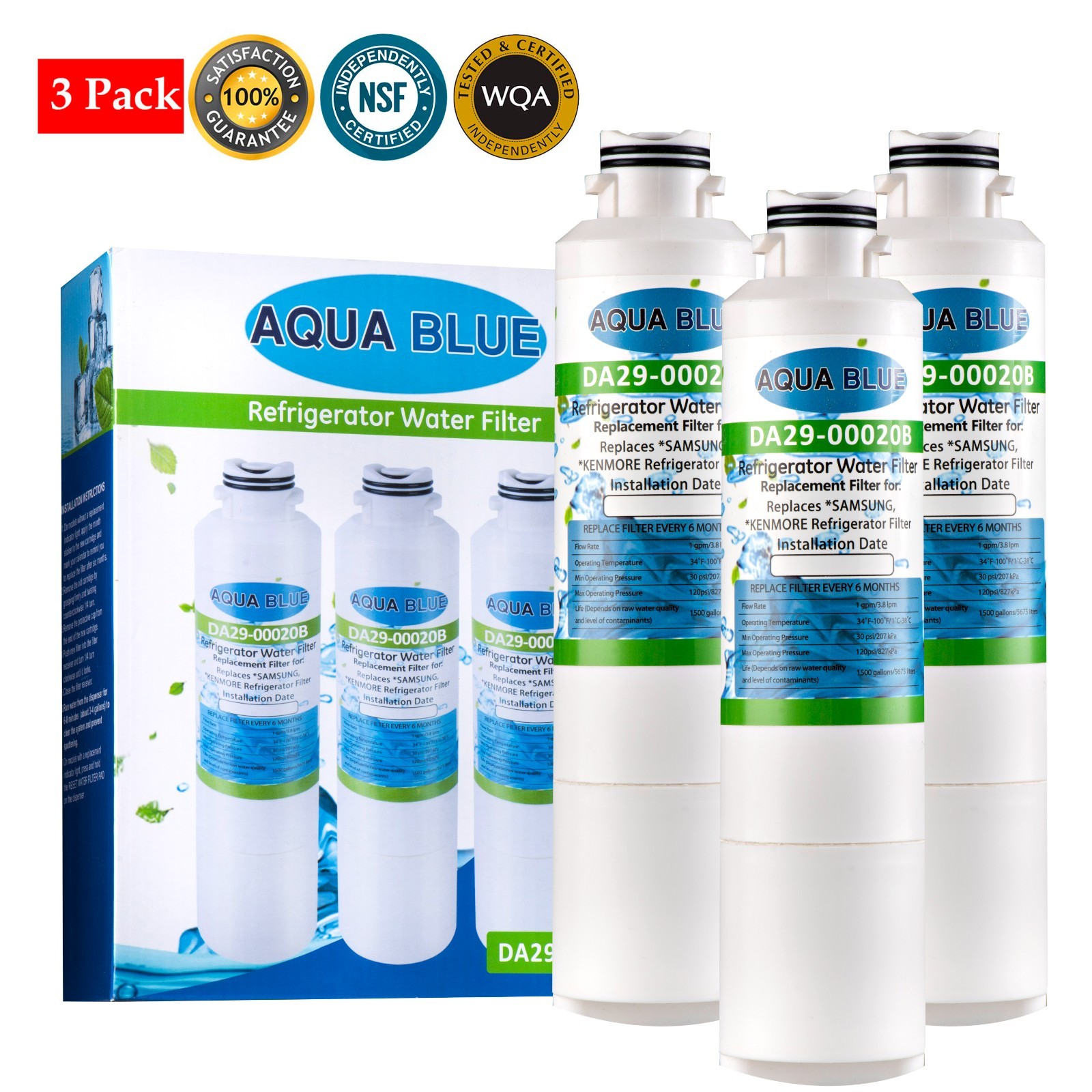 Samsung RS22T5201SR RF28R7201SR RF32CG5400SR DA97-17376B Water Filter (3 Pack)