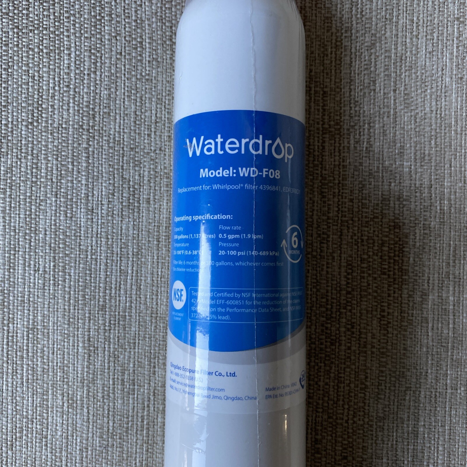 NEW Sealed Waterdrop WD-F08 Refrigerator Water Filter For Whirlpool