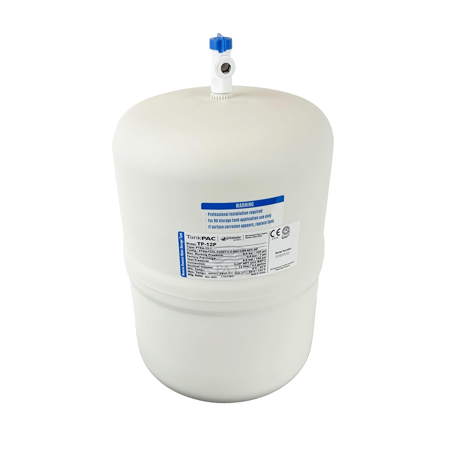 Neo-Pure TP-12P 3.2 Gal RO Storage Tank Steel with Tank Valve 1/4in x 3/8in