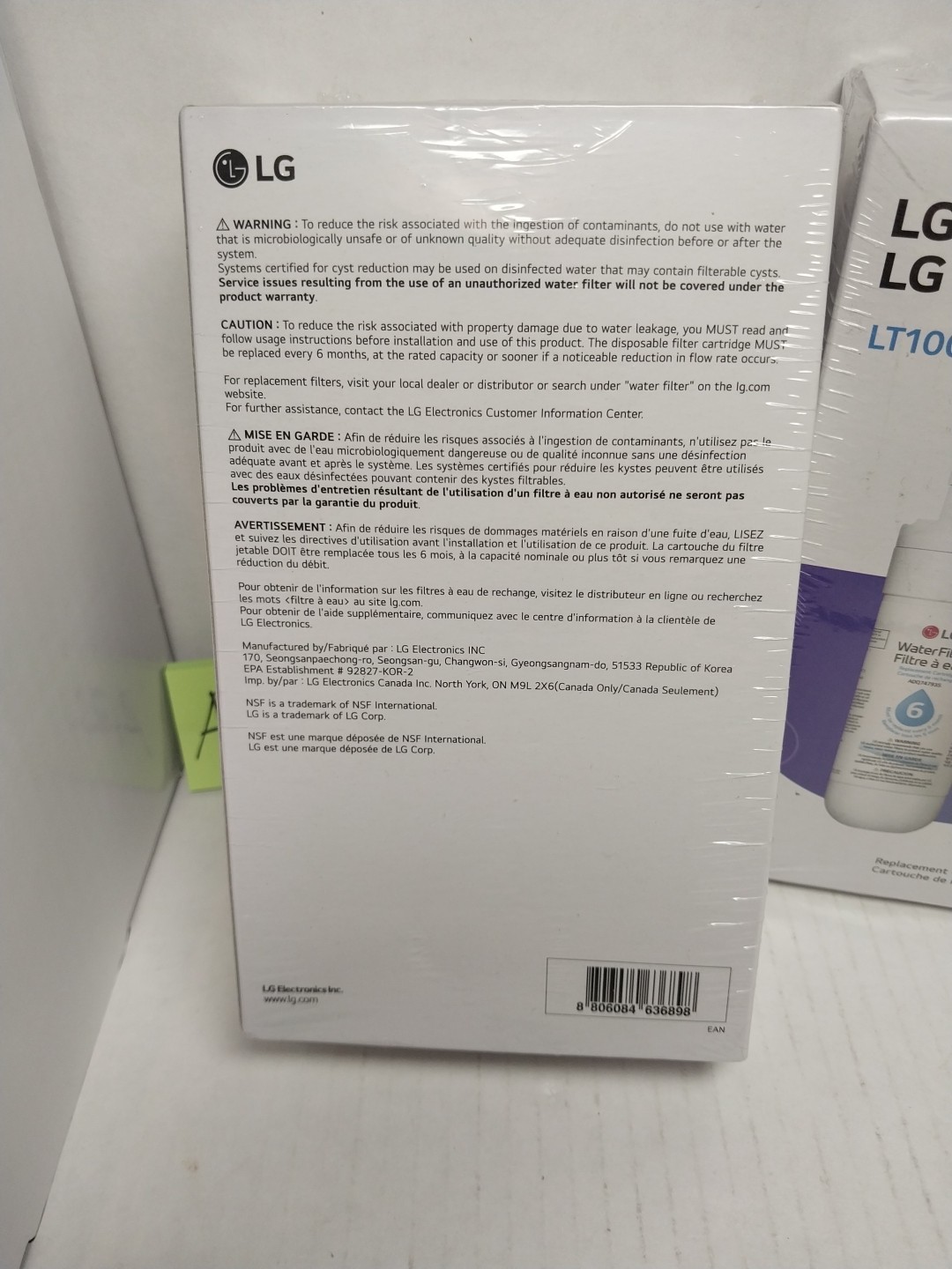 2 Pk X2 Genuine LG LT1000P2 6-Month / 200 Gal Refr Replacement Water Filter