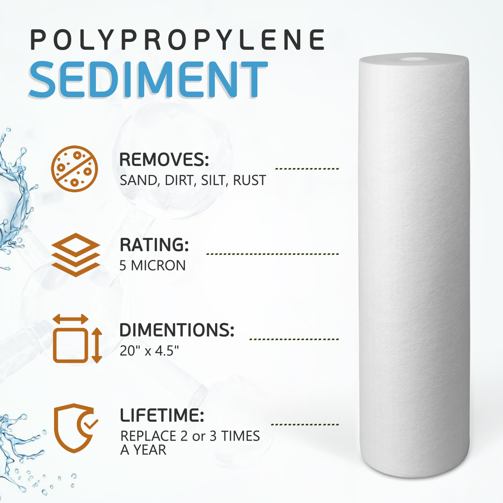 Big Blue Sediment Replacement Water Filters 5 Micron 4.5″ x 20″ Set of 10