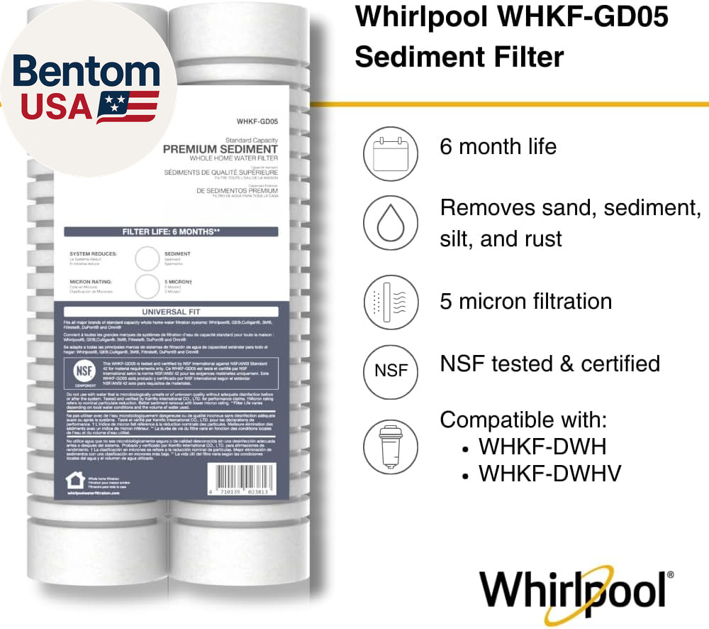 10″ X 2.5″ Whole Home Standard Capacity Sediment Filters WHKF-GD05, 5 Micron, 6-
