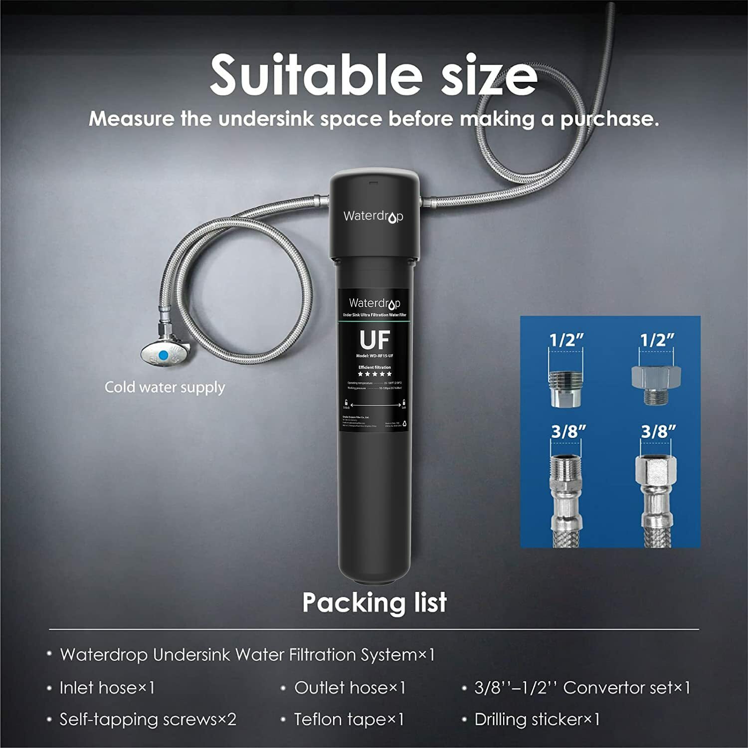 Waterdrop 15UA-UF Filtration Under Sink Water Filter System,NSF 42 Certified