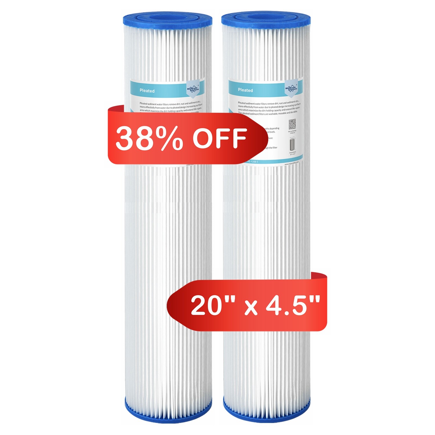 5/20/50 Micron 20″x4.5″ Washable Pleated Sediment Water Filter Fit for Big Blue