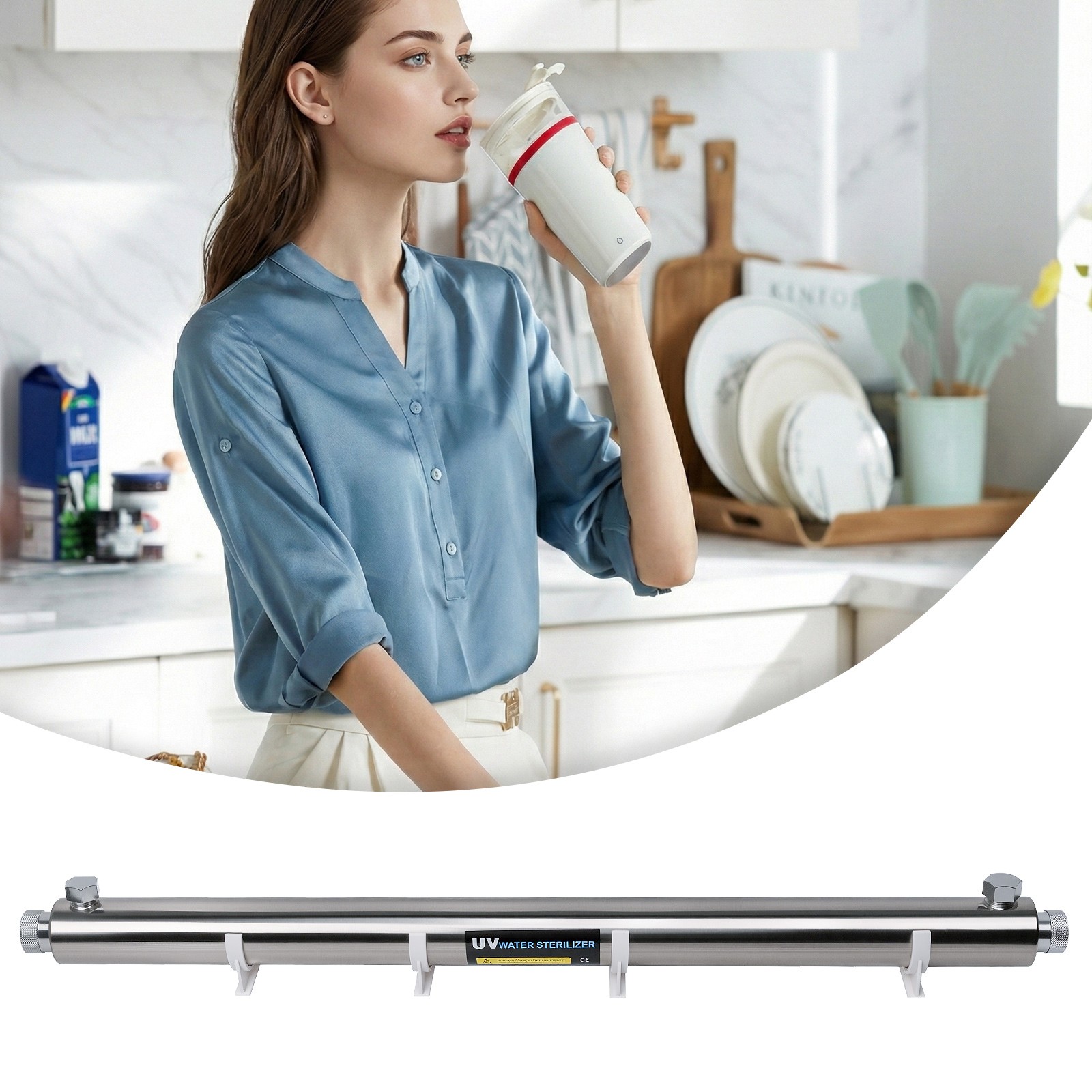 55W UV Water Purifier Water Filter Whole House 12GPM 3 Filter+3 Quartz Sleeve