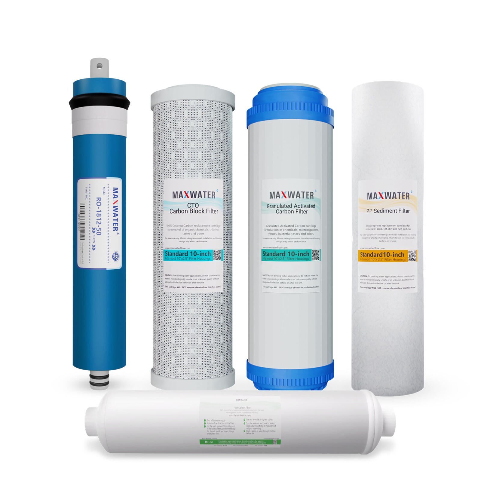 Full 5 stage Reverse Osmosis Replacement Filter set with 50 GPD NSF membrane