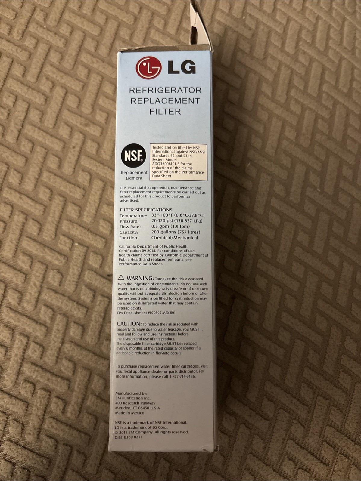 New Sealed LG LT700P Refrigerator Replacement Water Filter ADQ36006101