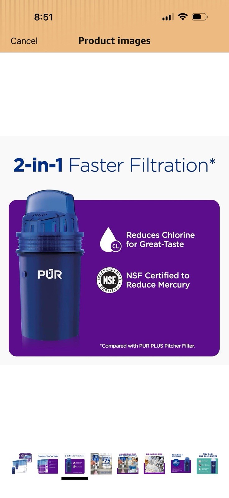 PUR 30-Cup Filter Jug Water Dispenser, Carbon Filter, Blue/White/Clear