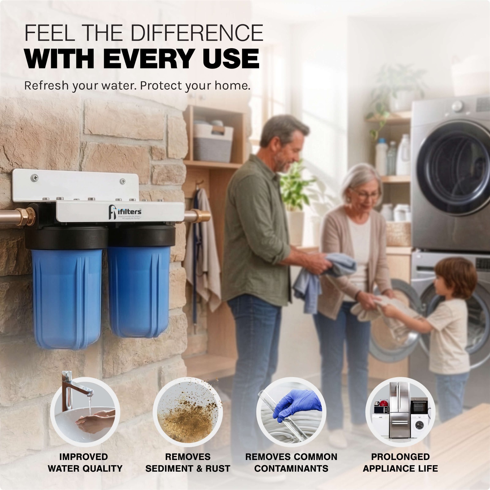 Whole House Filtration System 2 Stage Sediment Chlorine Taste Odor VOCs 1″ Ports