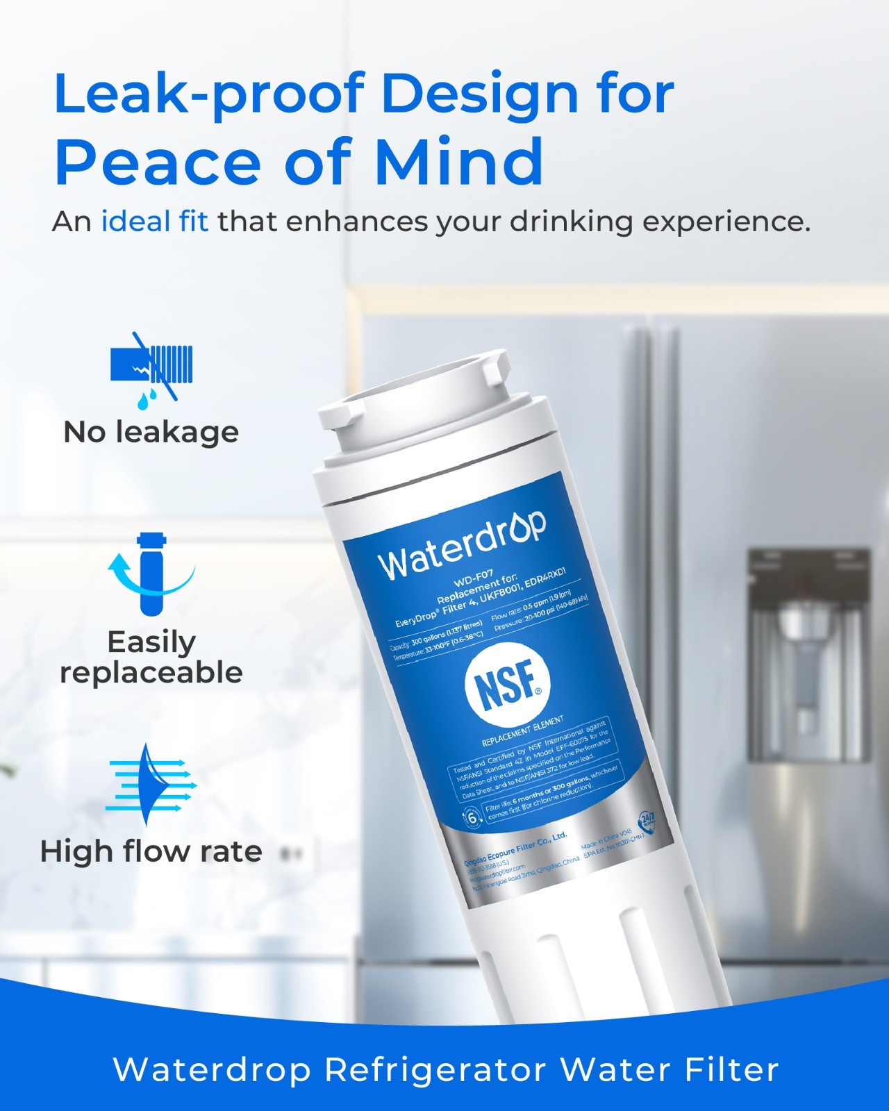 Waterdrop UKF8001 Water Filter, Replacement for Maytag UKF8001AXX-200, 4 Pack