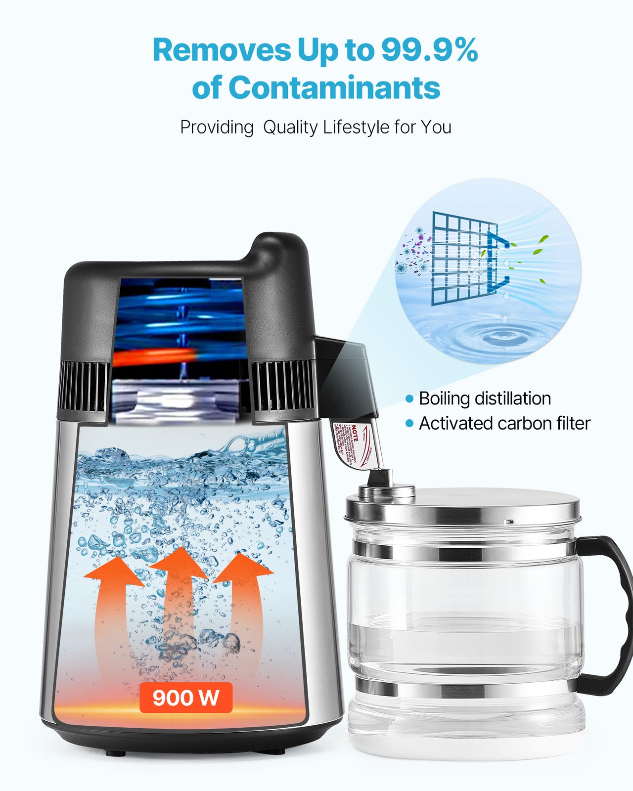 VEVOR 6L Water Distiller Home Countertop Purifier Machine 900W Stainless Steel