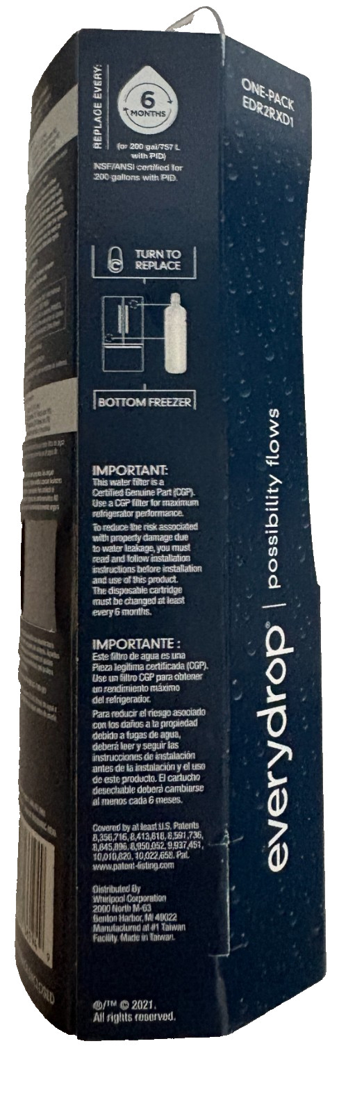 Refrigerator Filter 2 – EveryDrop Ice and Water Filter by Whirlpool, Single