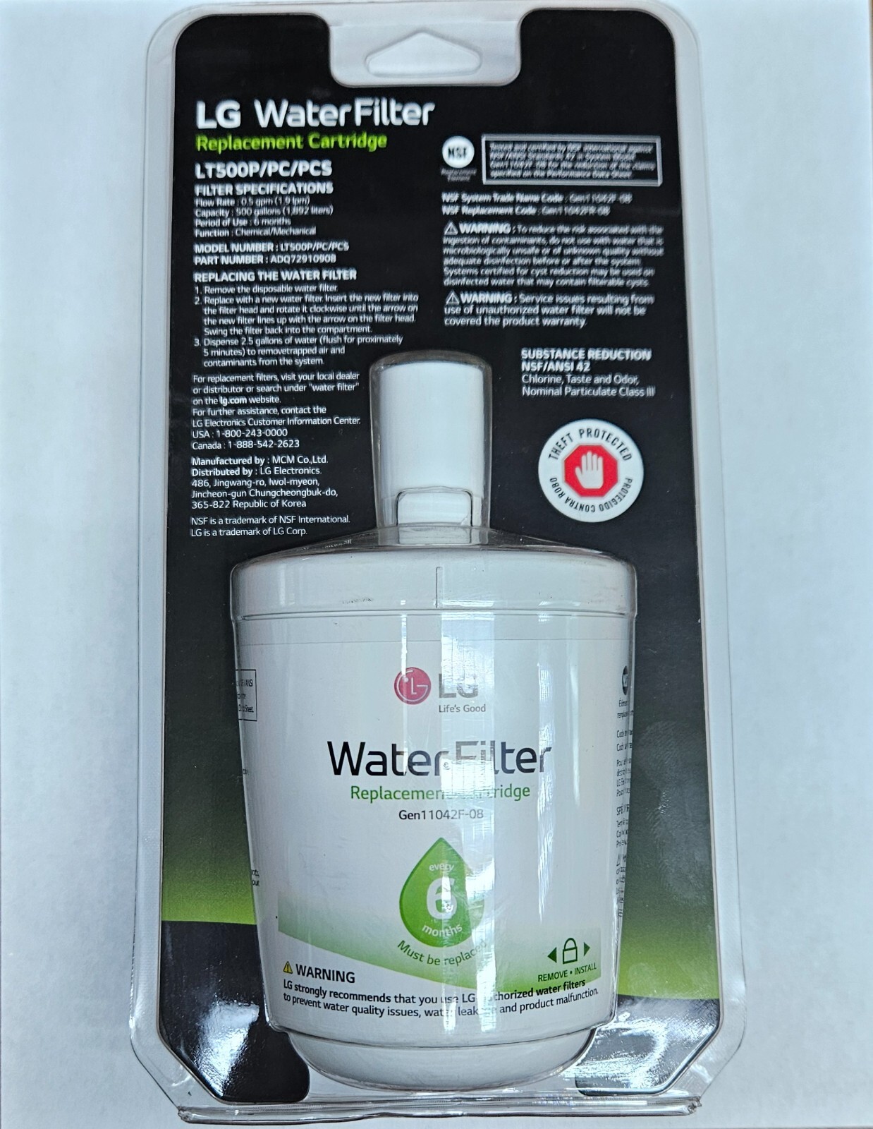 LG ADQ72910911 LT500P/PC/PCS Genuine Refrigerator Water Filter Gen11042F-08