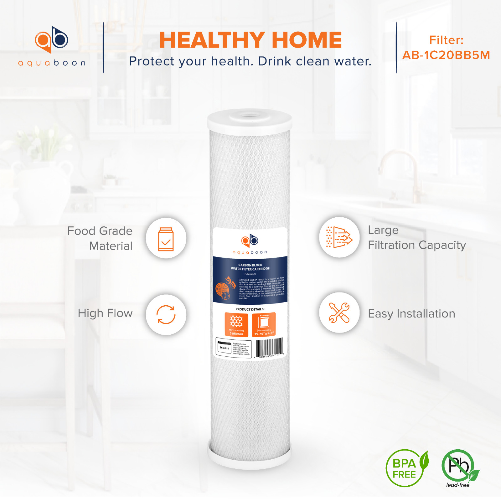 2-Stage 20″ Whole House Filtration System by Aquaboon+Carbon+Sediment+Frame