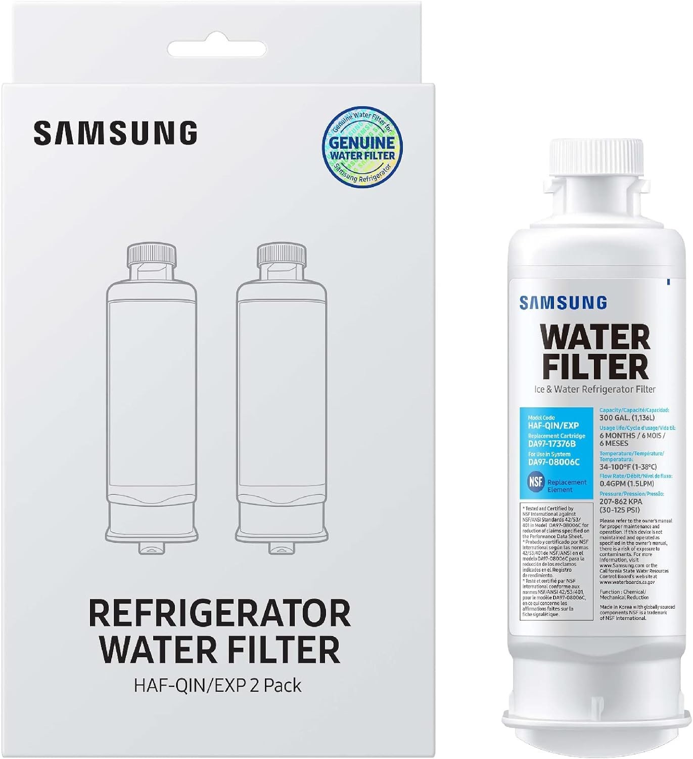Samsung Genuine Refrigerator Water Filter HAF-QIN/EXP 2 Pack DA97-17376B Sealed
