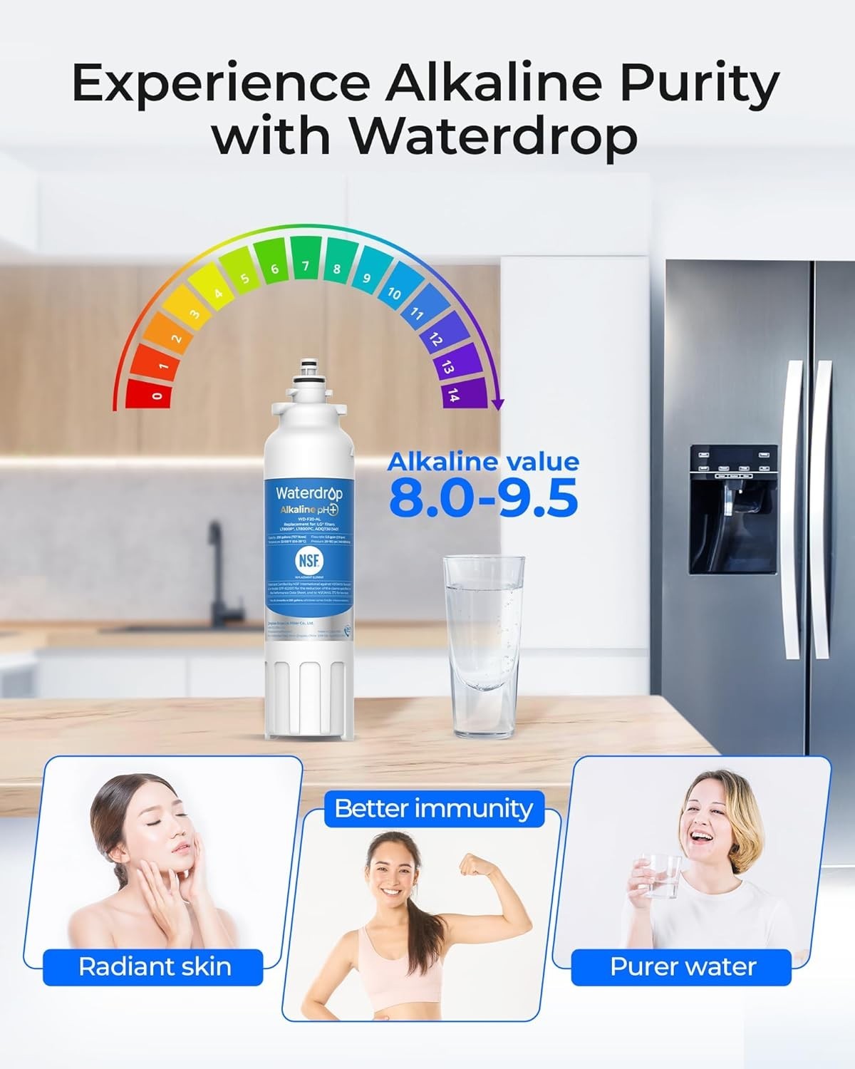 Waterdrop ADQ73613401 Refrigerator Water Filter, Replacement for LG® LT800P®（6）
