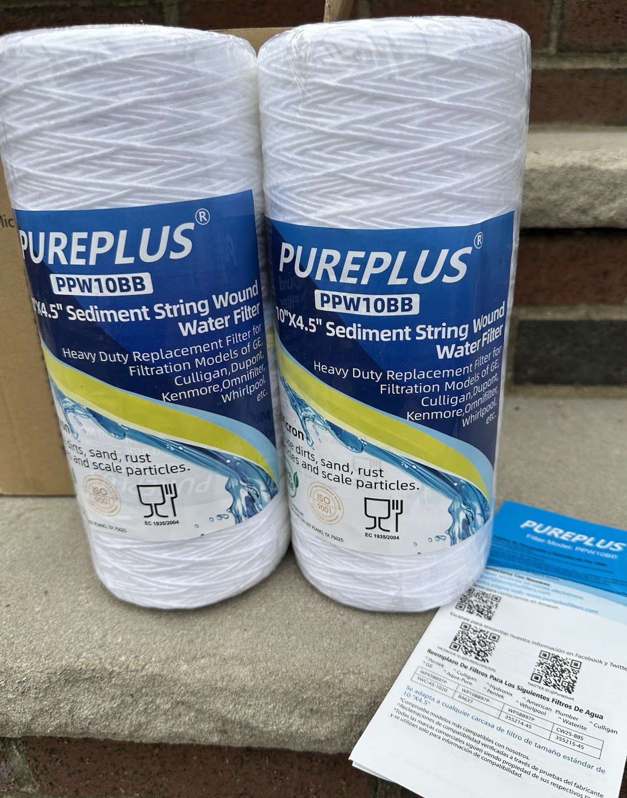 Pureplus 10″ x 4.5″ Sediment String Wound Water Filter PPW10BB Pack of 2 New