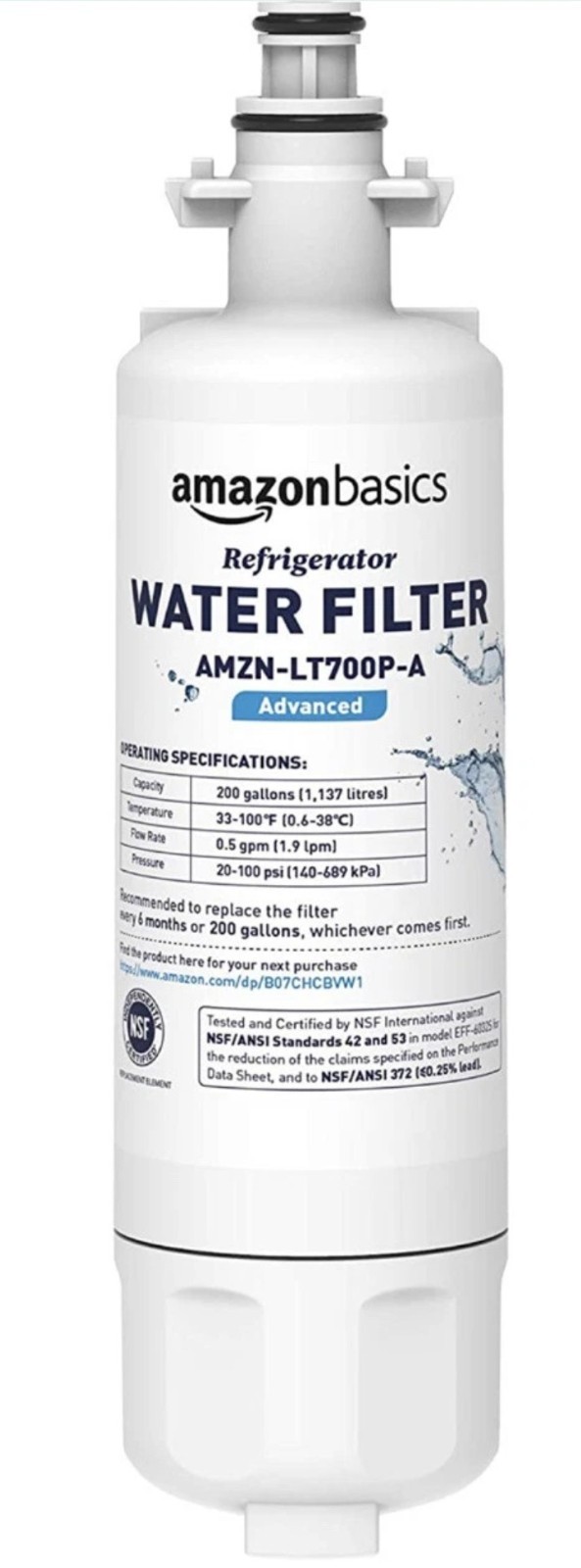 AmazonBasics LT700P-A Replacement Refrigerator Water Filter