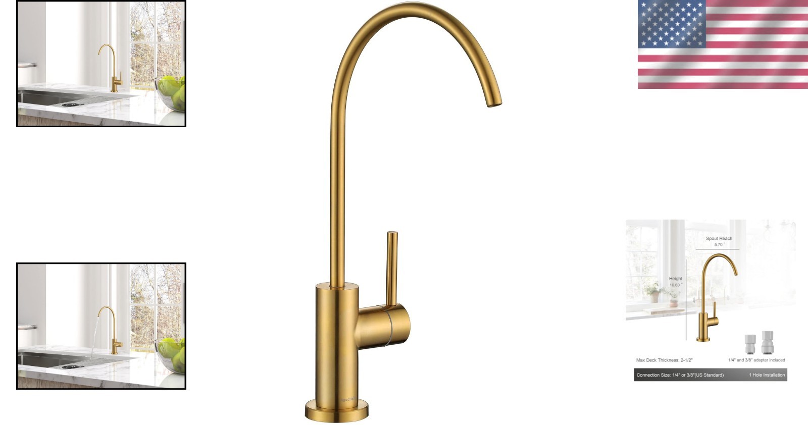 Elegant Brushed Gold Stainless Steel Kitchen Water Filter Faucet for RO Systems
