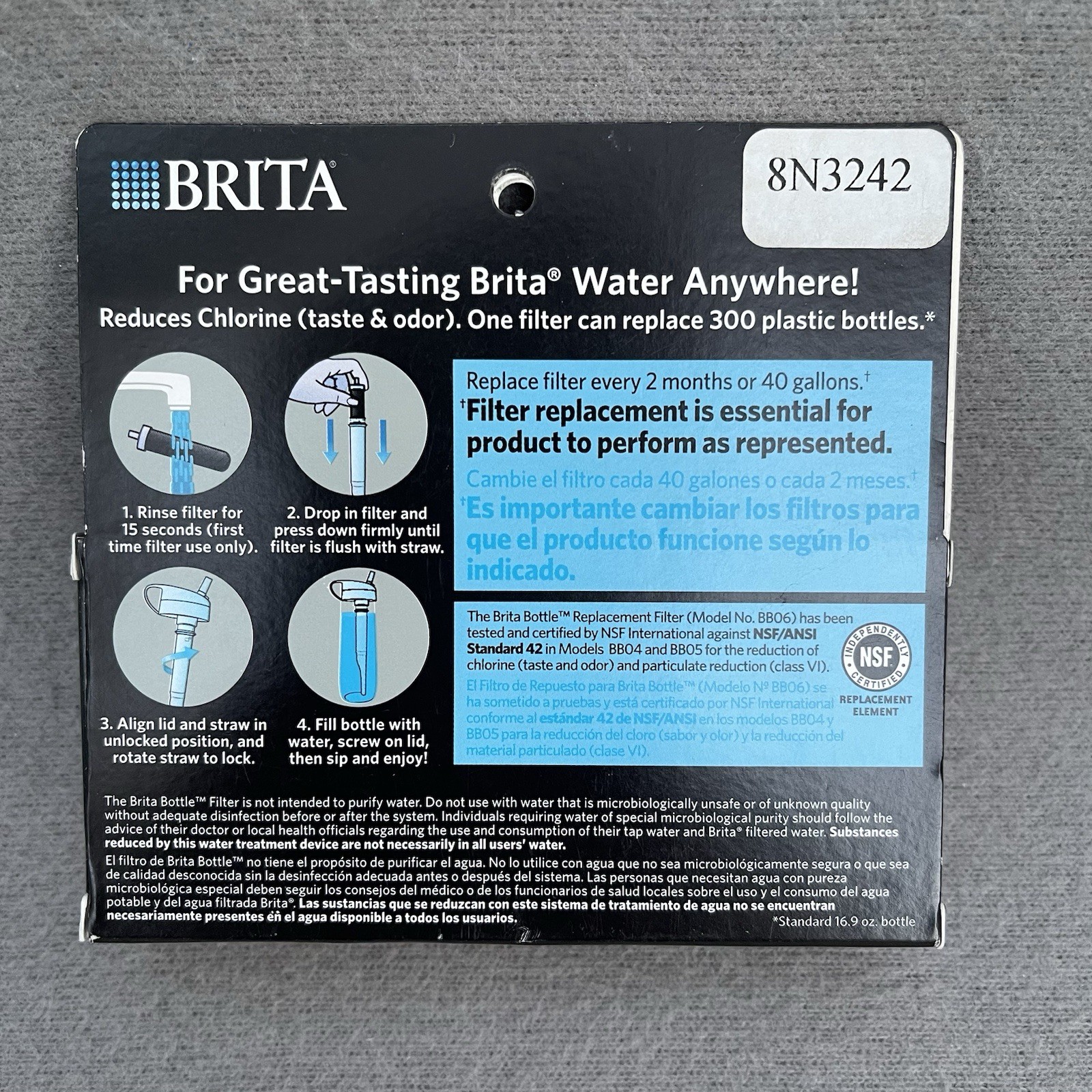 Brita Bottle 4 Packs Of 2 Replacement Filters Fits Hard Sided & Sport Bottle NEW