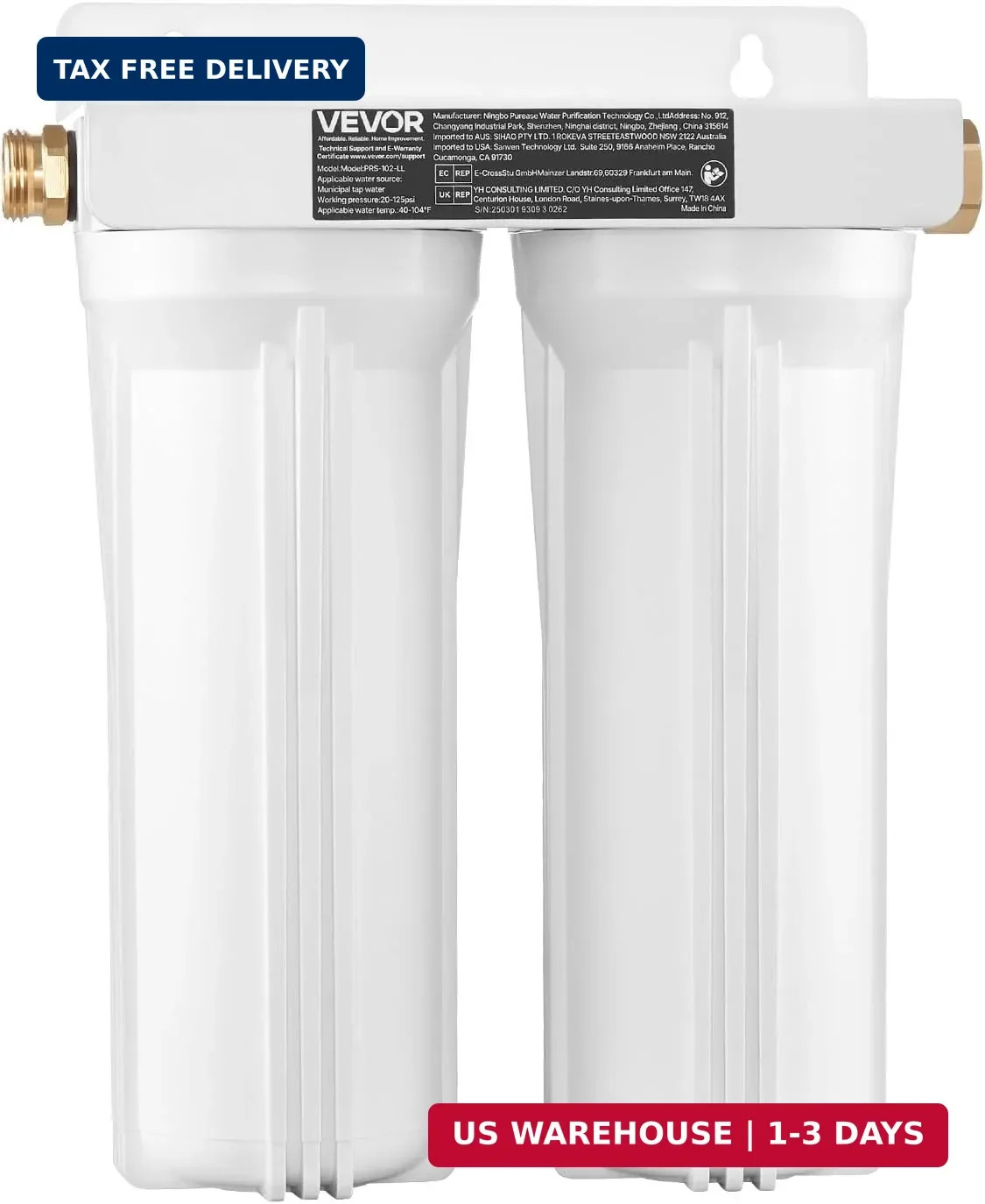 VEVOR RV Water Filter, 2-Cartridge 2.5 x 10 in Water Filter System for RV, Remov