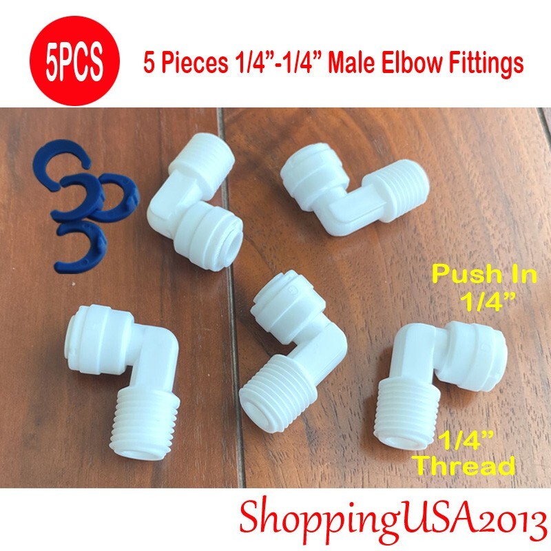 5 Pcs 1/4″-1/4″ Male Elbow Fitting Connector Connection Water Filters/RO system