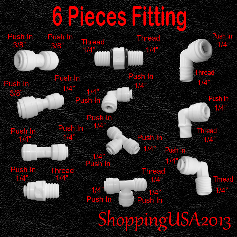 6 Pcs Water Filter Connector Fitting Quick Connect Thread Push In 1/4″ 3/8″