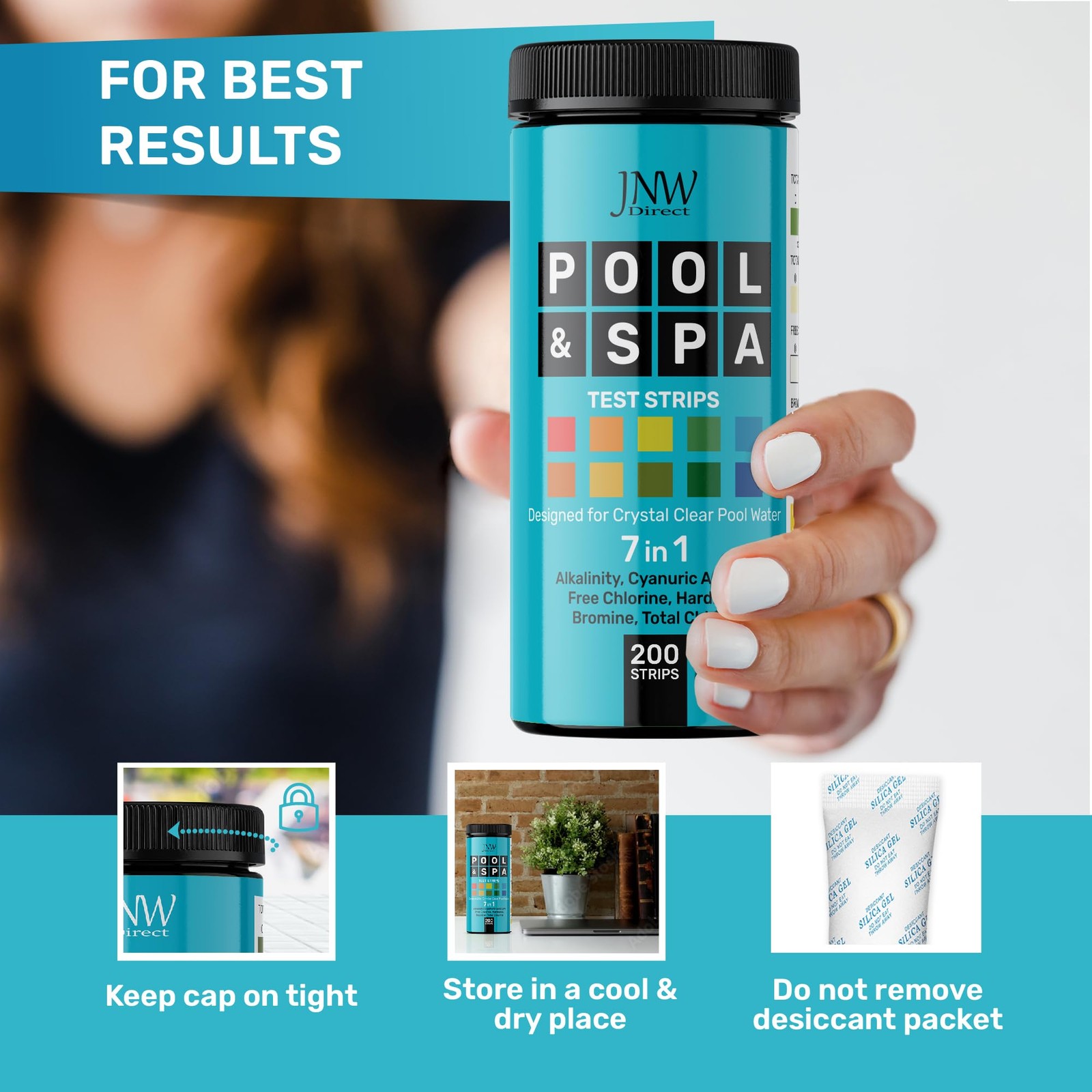 Pool Test Strips 7-in-1, 200 Quick and Accurate Hot Tub 200 strips