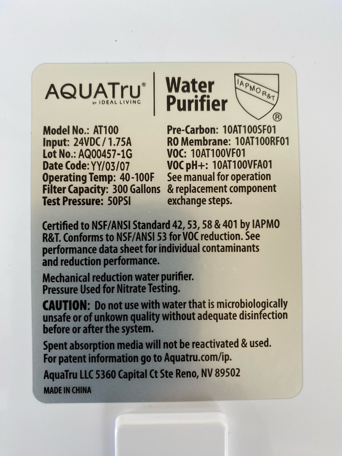 AQUATRU Carafe Countertop 4-Stage Reverse Osmosis Water Purifier System AT100