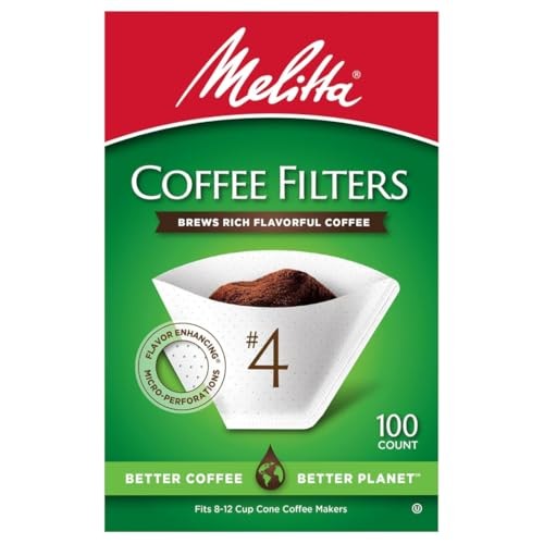 Melitta #4 Cone Coffee Filters, White, 100 Count (Pack Of 6), 6-Pack, White
