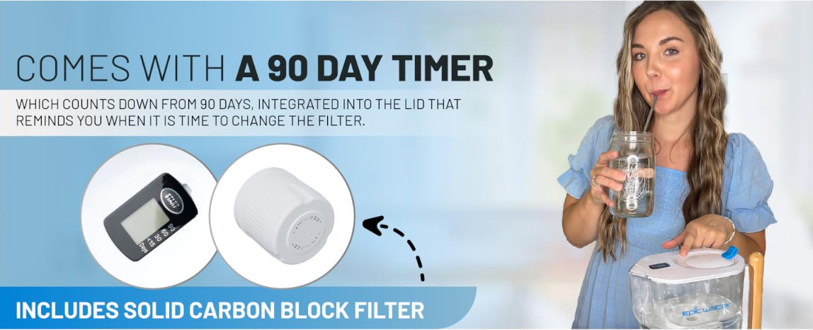 10-Cup Water Filter Pitcher, BPA-Free, 150 Gal, White & Bamboo