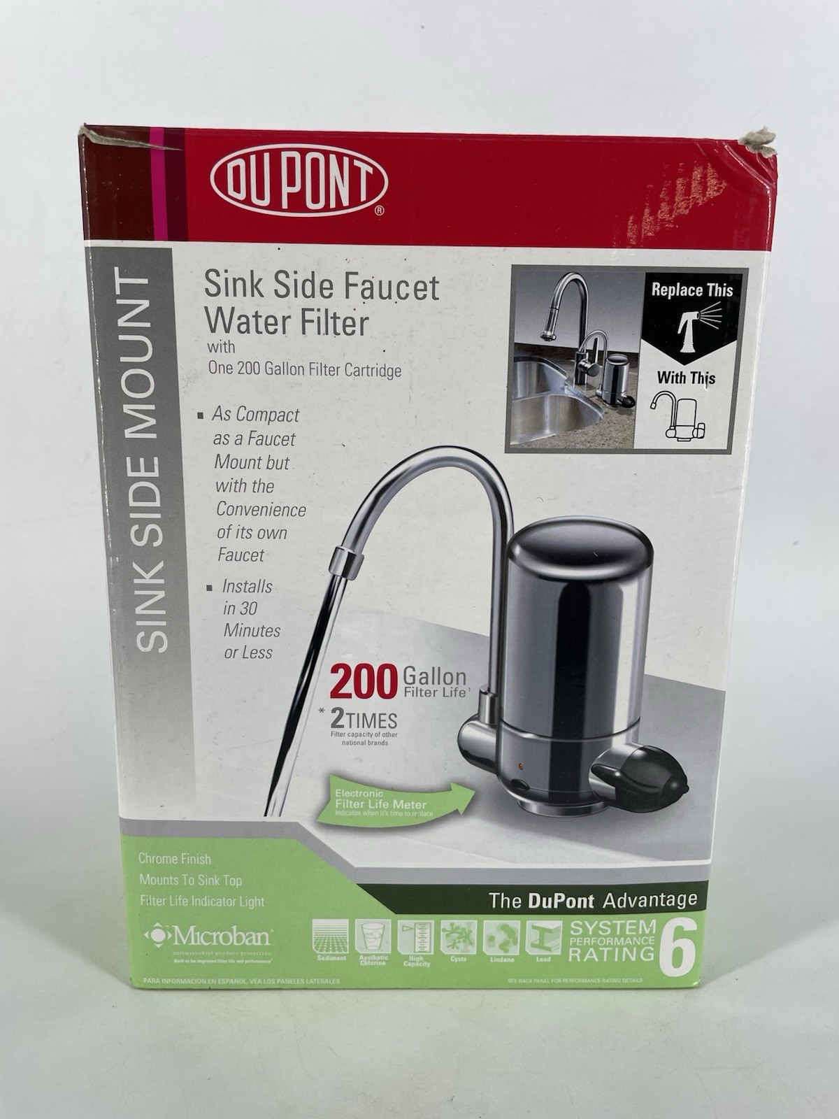 Du Pont Water Sink Side Mount Faucet Water Filter 200 Gallons Chrome
