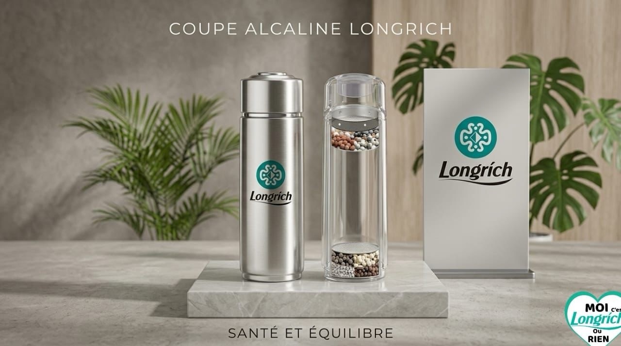 Longrich Coupe Alcaline 3-Stage Alkaline Water Filter Bottle 1L Silver