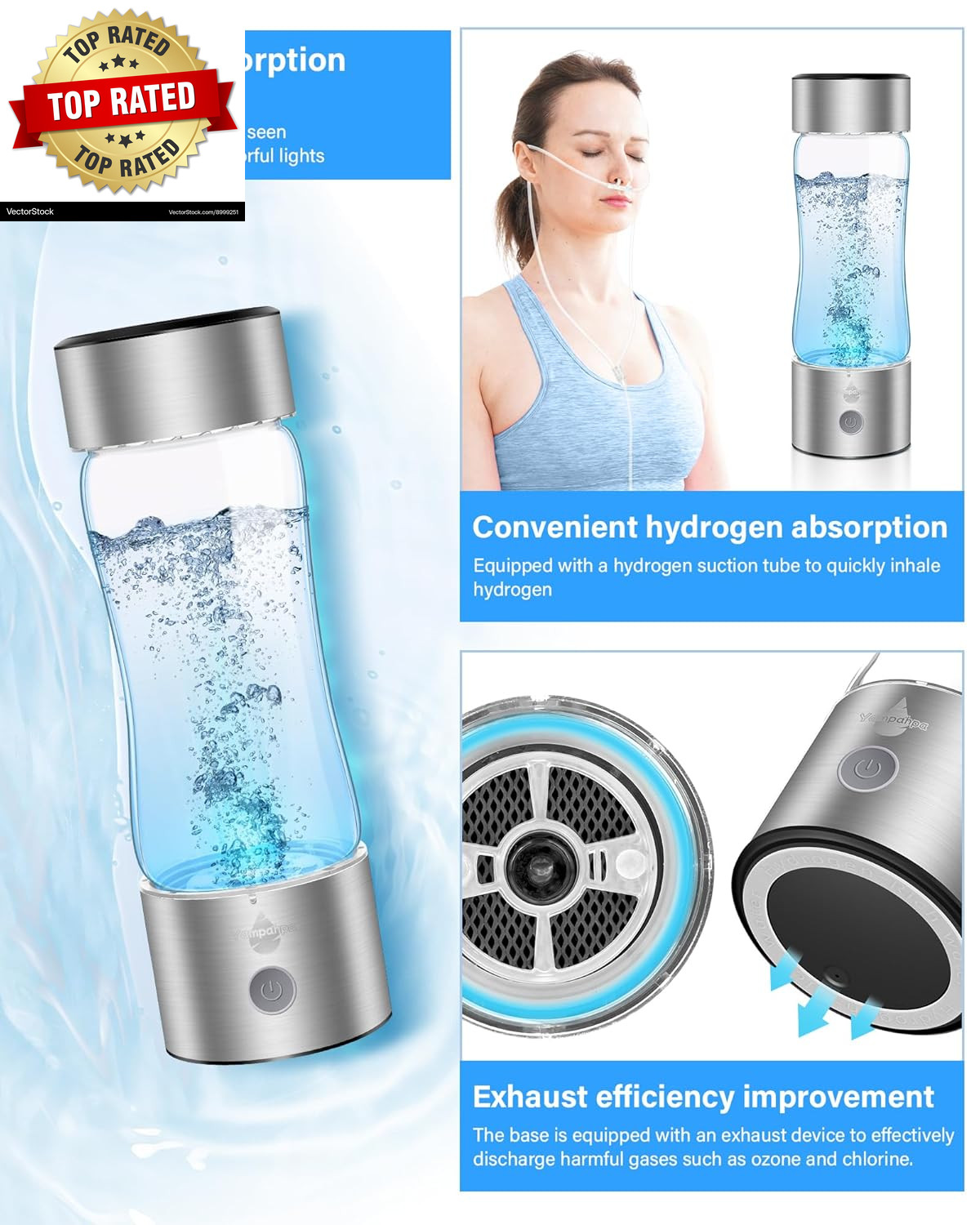 2026 Upgraded Hydrogen Water Bottle 1600-2000 Hydrogen Water Bottle Generator Hy