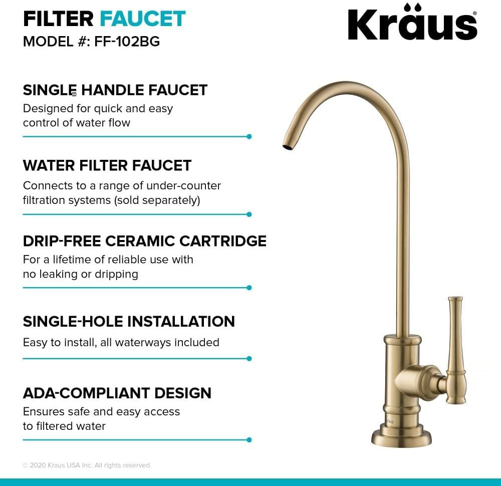 Allyn 100% Lead-Free Kitchen Water Filter Faucet in Brushed Gold, FF-102BG