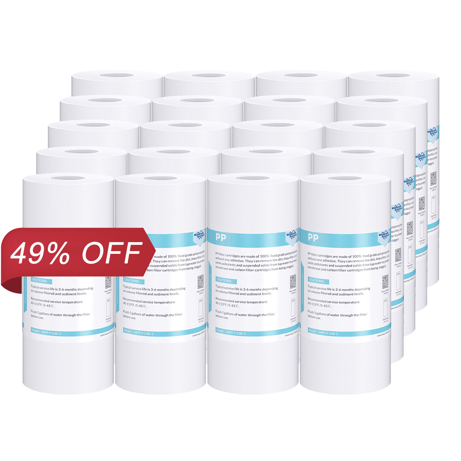 5 Micron 10″ x 4.5″ PP Sediment Water Filter Replacement Whole House 1-20 Pack