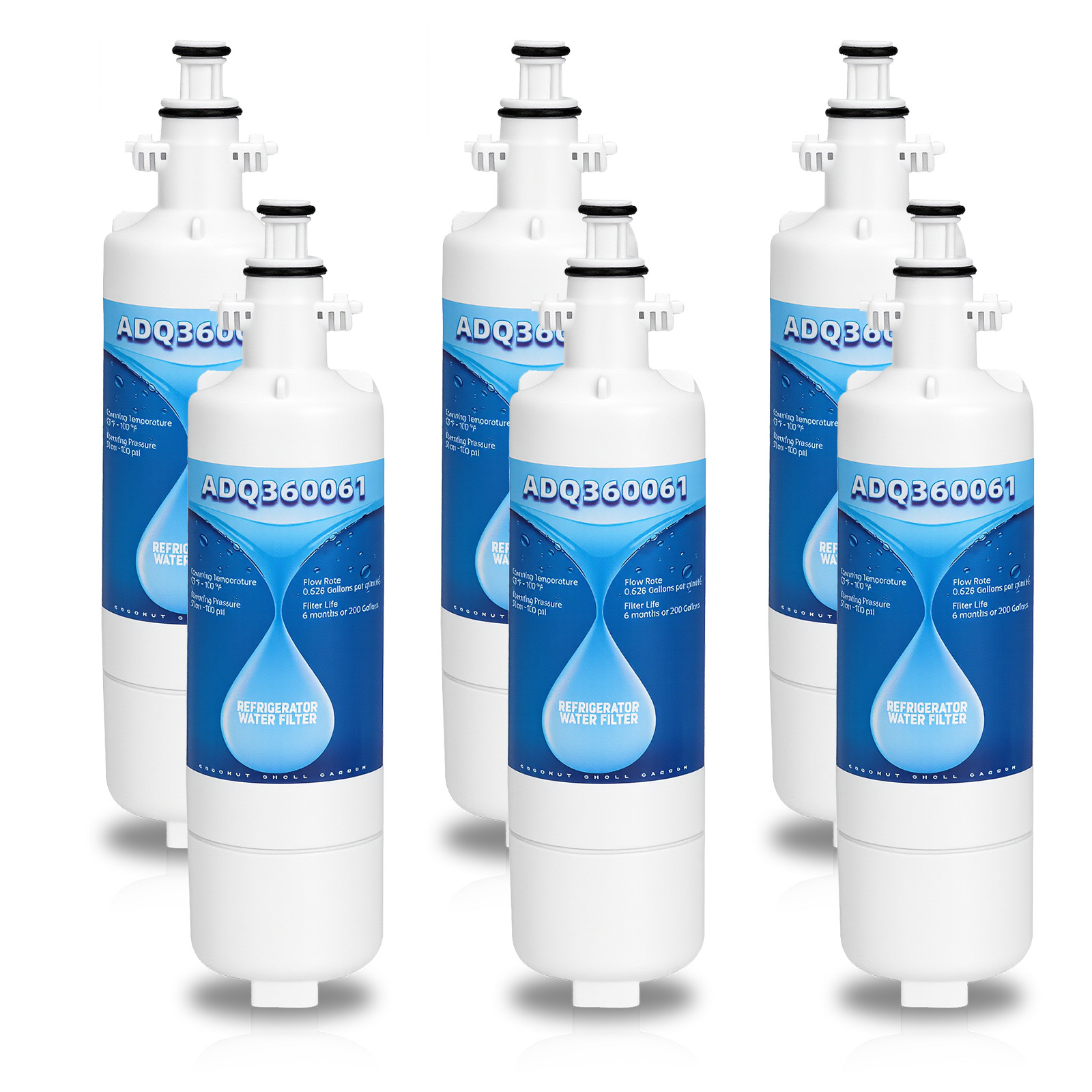 6 Pack Fit for LG LT700P ADQ36006101 46-9690 RFC1200A Refrigerator Water Filter