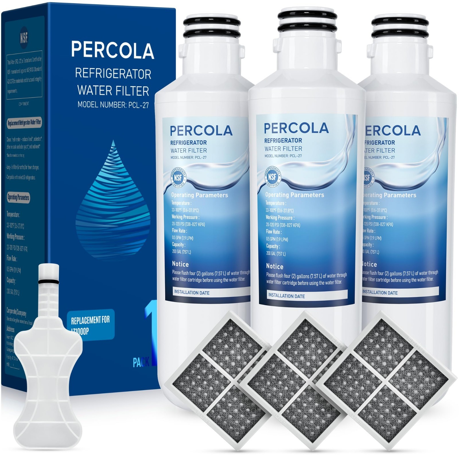 PERCOLA 3-Pack Water Filters for LG LFCS27596S LHFS28XBS LRFLC2706S LMXS28626S