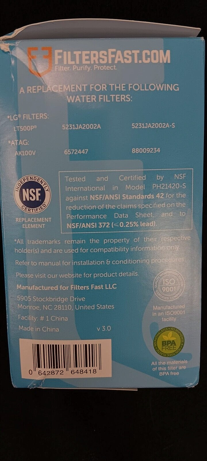 Water Filter Replacement Cartridges compatible with LG LT500P