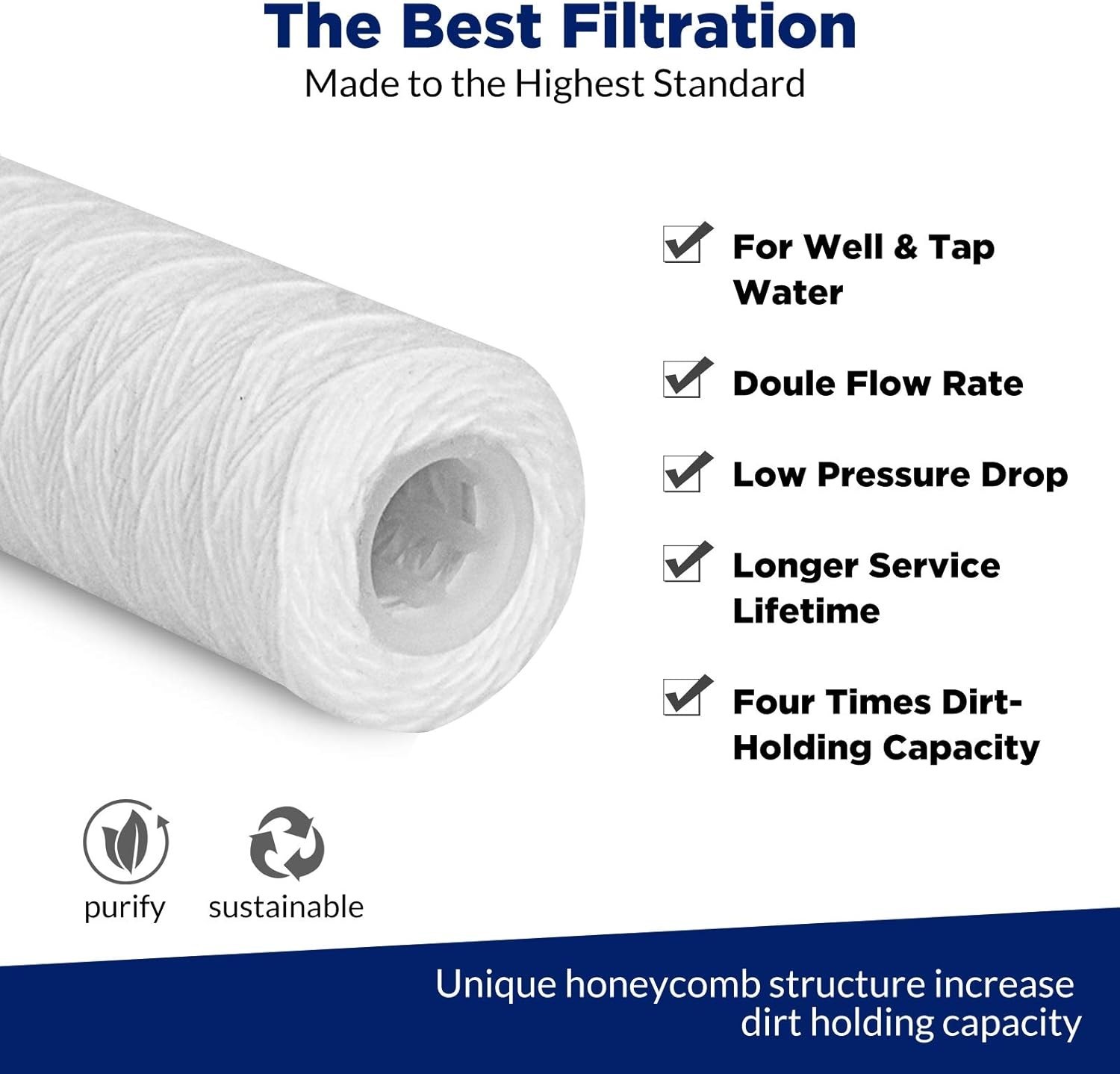 Universal 5-Micron Sediment Filter Cartridges – 6 Pack for Home Water Systems